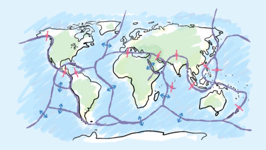 éruptions volcaniques : carte mondiale de la tectonique des plaques