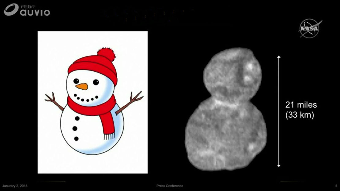 Ce gros caillou en forme de bonhomme de neige, c'est Ultima Thulé : l'objet céleste le plus ancien et lointain jamais observé par une sonde.